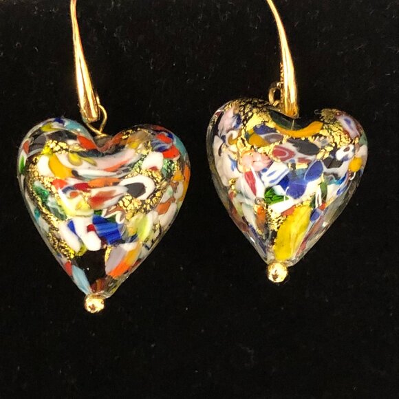 Dynadema Jewelry - Bronze Italy Dynadema Murano Glass Puffy Heart Earrings   #1255
